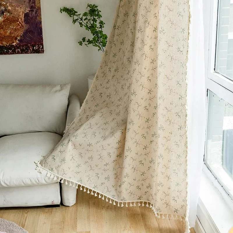 Linen Curtain Eyelet - Rideaux de ferme à fleurs, semi-affaissement,