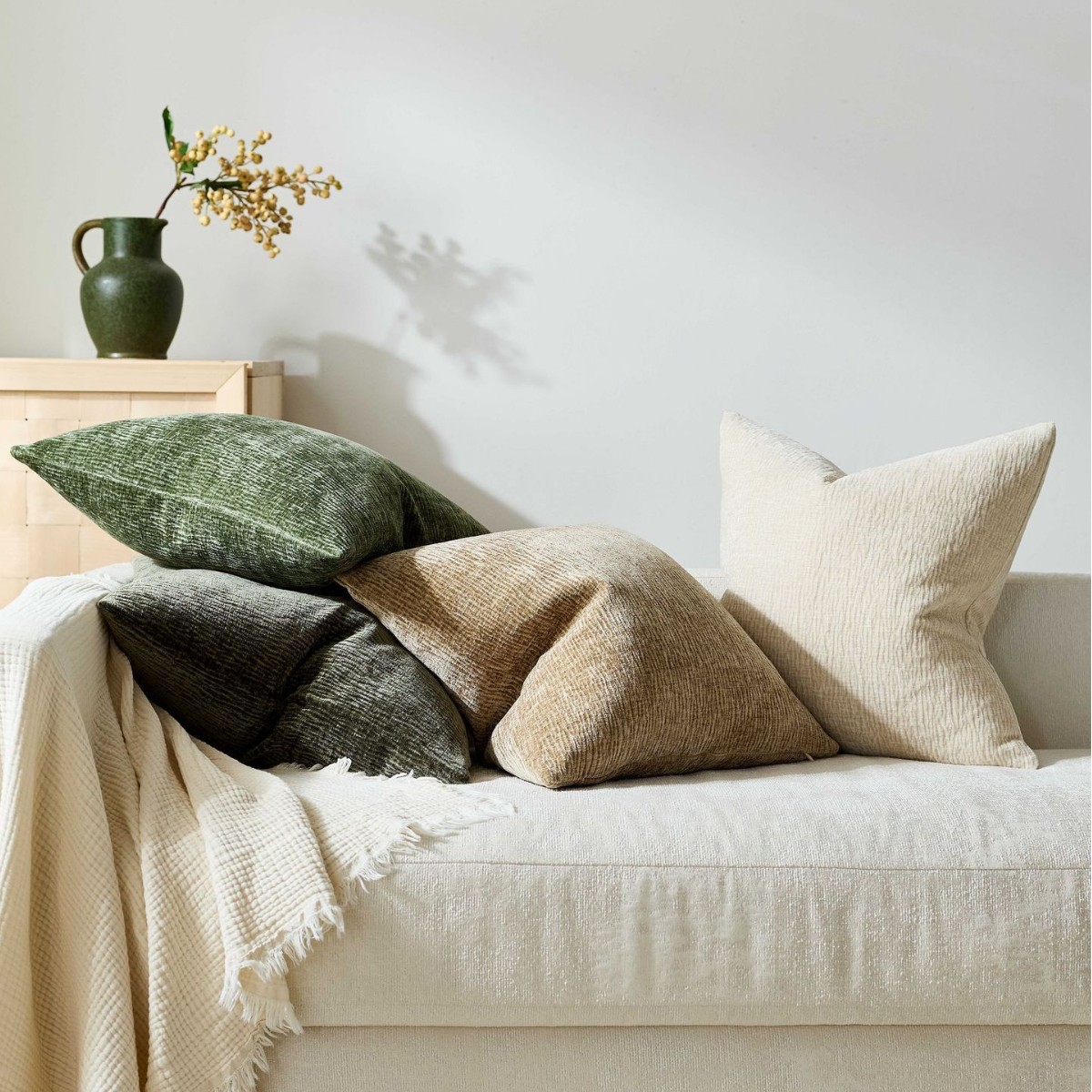 Textured Throw Natural - Housse de coussin en chenille plissée