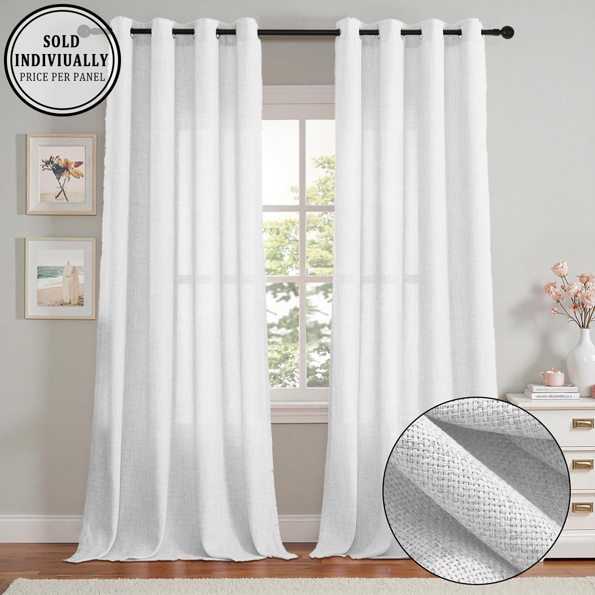 Linen Curtain Eyelet - 1 pièce, Rideau transparent de couleur